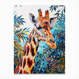 Giraffes In The Leaves Watercolour Style 5 Canvas Print