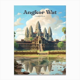 Angkor Wat Temple Cambodia Travel Illustration Canvas Print