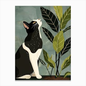 Cat Looking At A Plant Canvas Print