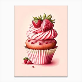 Strawberry Cupcakes, Dessert, Food Retro Drawing Canvas Print