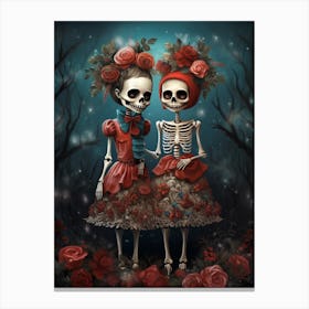Two Skeleton Girls Standing In Front Of A Christmas Canvas Print