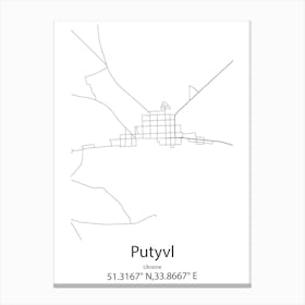 Putyvl,Ukraine Minimalist Map Canvas Print