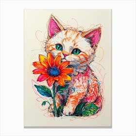 Cat With Flower Canvas Print