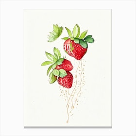 Everbearing Strawberries, Plant, Minimalist Watercolour Canvas Print
