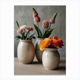 Three Vases With Flowers Canvas Print