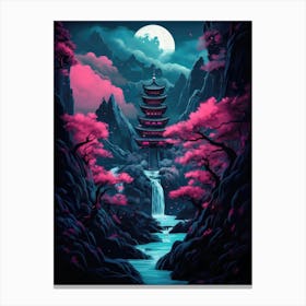 Pink Neon Japanese Pagoda Canvas Print