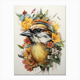 Bird With A Flower Crown Sparrow 2 Canvas Print