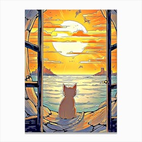 sunset cat art Canvas Print