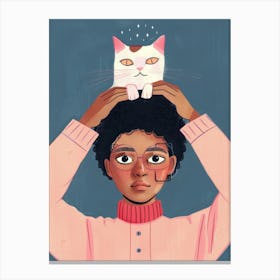 Cat On Head Canvas Print