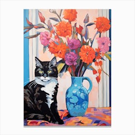 Delphinium Flower Vase And A Cat, A Painting In The Style Of Matisse 3 Canvas Print