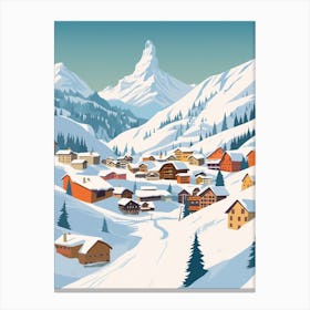 Retro Winter Illustration Zermatt Switzerland Canvas Print