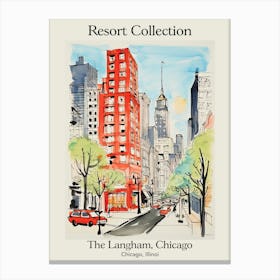 Poster Of The Langham, Chicago   Chicago, Illinois  Resort Collection Storybook Illustration 2 Canvas Print
