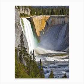 The Upper Falls Of The Yellowstone River, United States Realistic Photograph (2) Canvas Print