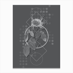 Vintage Red Gallic Rose Botanical with Line Motif and Dot Pattern in Ghost Gray n.0213 Canvas Print
