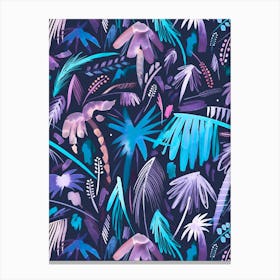 Brushstrokes Tropical Palms Navy Canvas Print