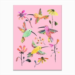 Humming Birds Pink Canvas Print