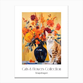 Cats & Flowers Collection Snapdragon Flower Vase And A Cat, A Painting In The Style Of Matisse 2 Canvas Print