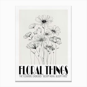 Black Line Floral Drawing Canvas Print