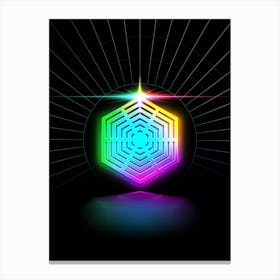 Neon Geometric Glyph in Candy Blue and Pink with Rainbow Sparkle on Black n.0211 Canvas Print
