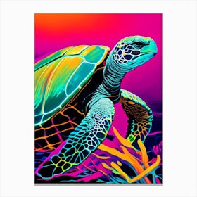Foraging Sea Turtle, Sea Turtle Andy Warhol Inspired 1 Canvas Print