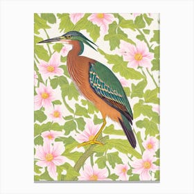 Green Heron William Morris Style Bird Canvas Print