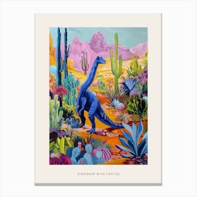 Colourful Dinosaur With Cactus & Succulent Painting 2 Poster Canvas Print