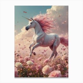 Unicorn In A Field Of Flowers Canvas Print
