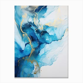Blue, White, Gold Flow Asbtract Painting 3 Canvas Print