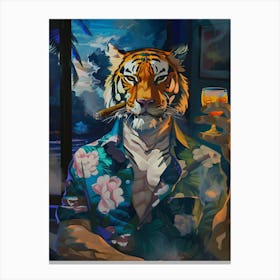 Animal Party: Crumpled Cute Critters with Cocktails and Cigars Tiger With Cigar Canvas Print