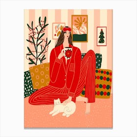 Christmas Girl In Pajamas Canvas Print