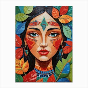 Folk Abstract Face Illustration 3 Art Print (5) Canvas Print