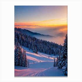 Saalbach Hinterglemm, Austria 1 Sunrise Skiing Poster Canvas Print