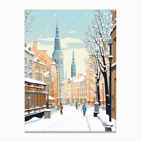 Vintage Winter Travel Illustration Krakow Poland 2 Canvas Print
