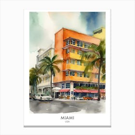 Miami Watercolour Travel Poster 2 Canvas Print