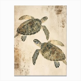 Vintage Sea Turtle Friends Illustration 1 Canvas Print