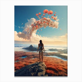 Girl Standing On Top Of A Mountain Canvas Print