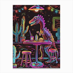 Neon Dinosaur In A Diner Canvas Print