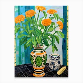 Flowers In A Vase Still Life Painting Marigold 2 Canvas Print