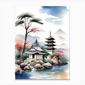 Japanese Landscape Watercolor Painting (19) 1 Canvas Print