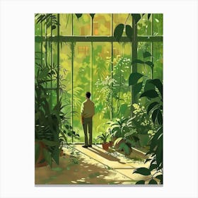 Man In A Greenhouse Canvas Print