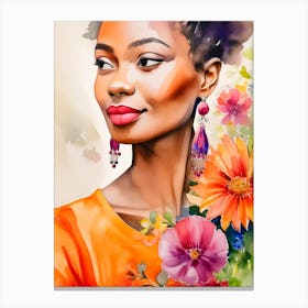 Beautiful African Woman With Flowers Canvas Print