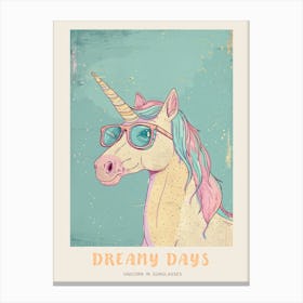 Pastel Unicorn In Sunglasses Illustration 1 Poster Canvas Print