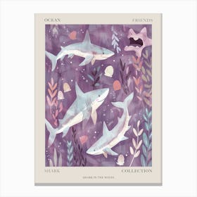 Purple Shark In The Waves Illustration 2 Poster Canvas Print