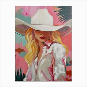 Cowgirl In White Hat Canvas Print