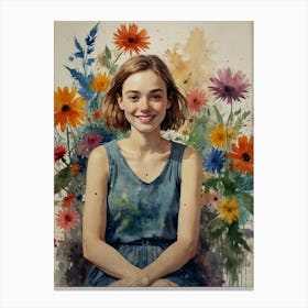 Portrait Of A Girl With Flowers 1 Canvas Print