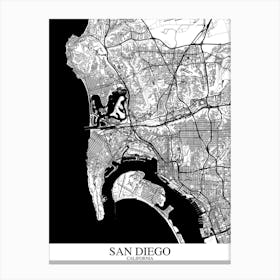 San Diego California White Black Canvas Print