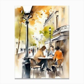 Watercolor Of People In The Cafe Canvas Print