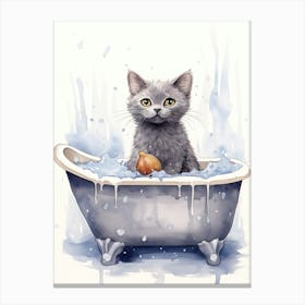 Chartreux Cat In Bathtub Bathroom 1 Canvas Print