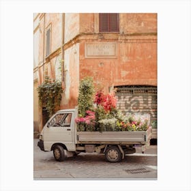 Rome Cute Van With Lots Of Flowers Canvas Print