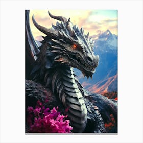Dragon With Flowers Canvas Print